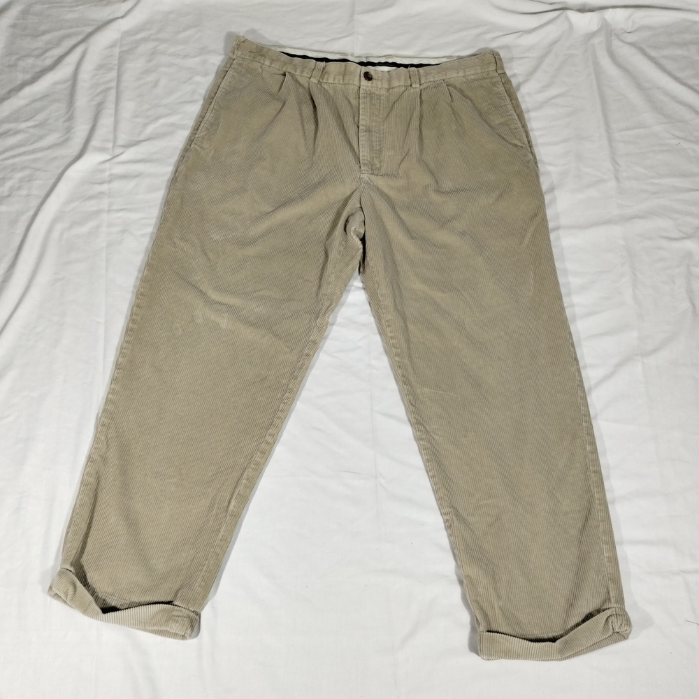 Brooks Brothers Elliot Corduroy Pants 42 32 (Actual 41 30) Beige Pleated Cuffed
